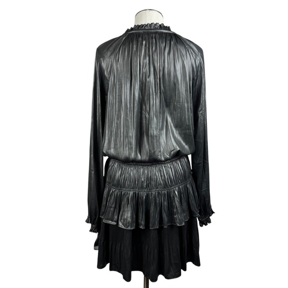 Current Air LA Women's Valentina Dress Medium Black Gray Metallic Pleated Mini - Picture 4 of 11